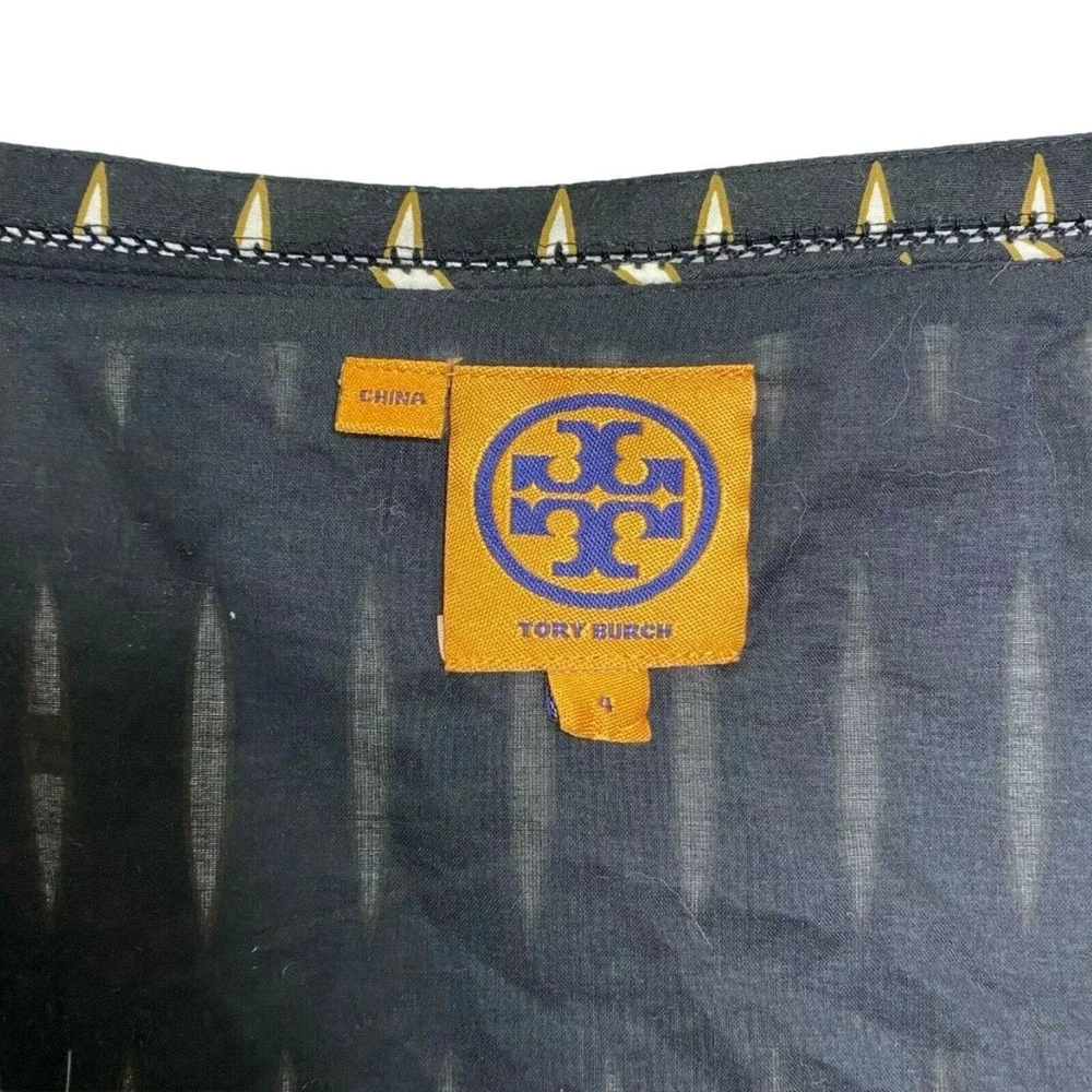 Tory Burch A-Line Dress‎ Women's Black White Scoop Neck Tribal Sleeveless Size 4